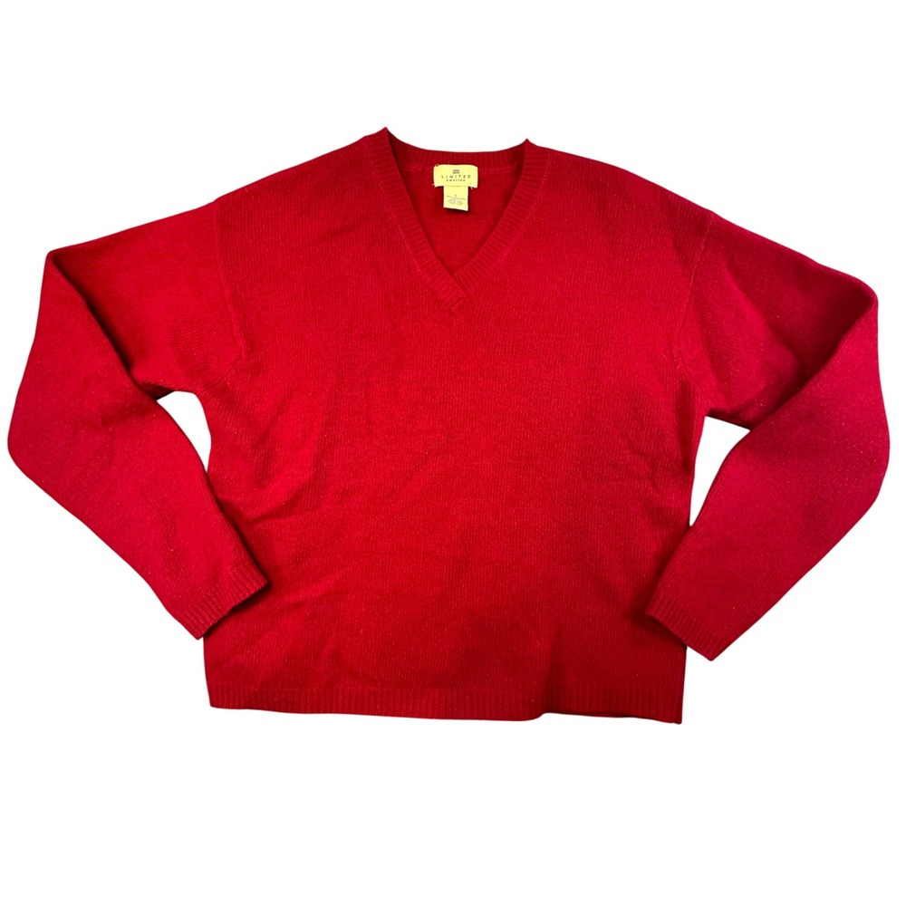 Limited America Lambswool V-Neck Sweater Classic Preppy Knit Red Large Academia